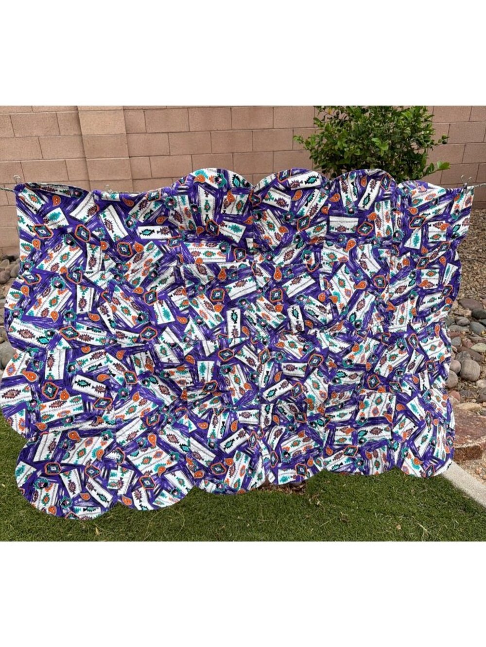 Vintage Handmade Reversible Lap Quilt Southwestern Puff Purple Biscuit 35 x 51
